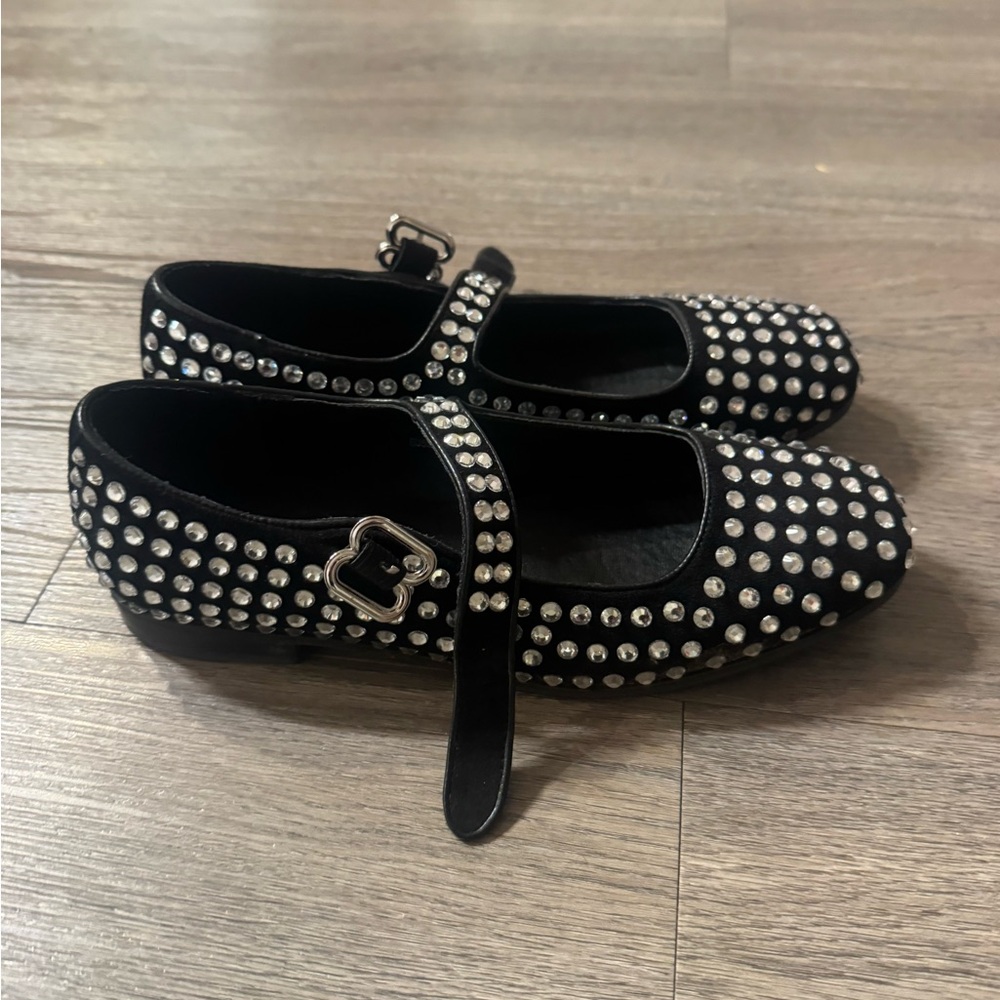 Black Studded Rhinestone Ballet Flats